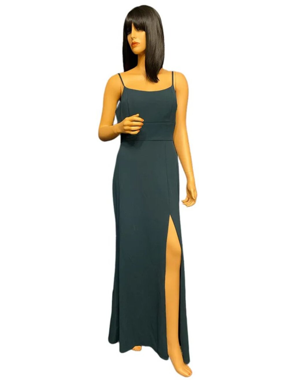 Aqua Pine Green Scoop Neck High Slit Evening Gown